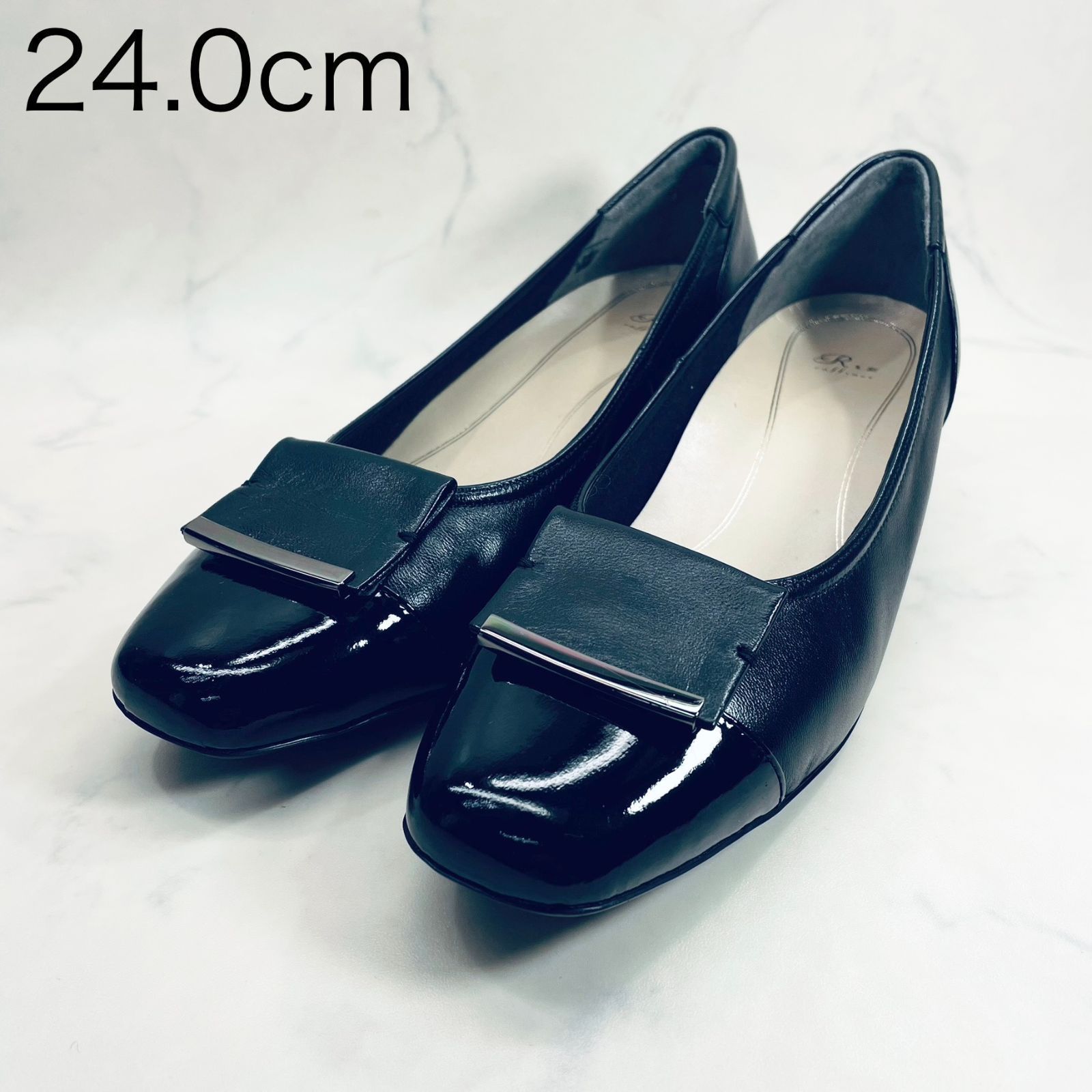 【未使用】24.0㎝　リズラフィーネ　ローヒール 新品 訳あり】【3E】リズラフィーネ ローヒールスクエアパンプス 24.0