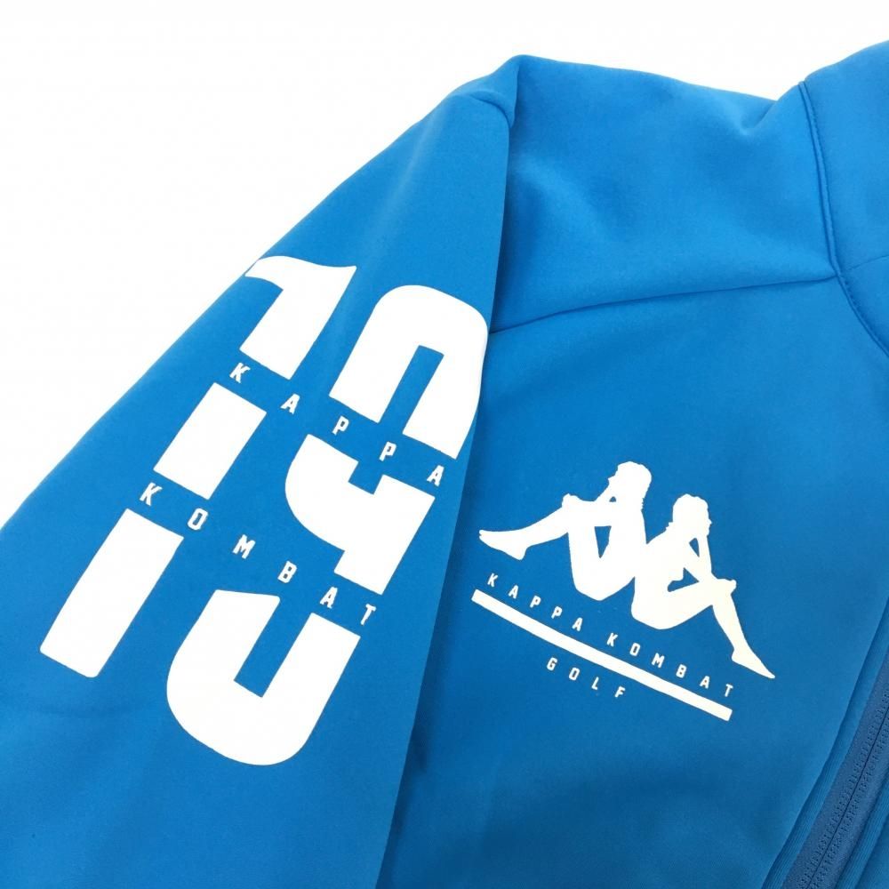 美品】カッパ ジャケット ブルー×白 ダブルジップ ロゴ 裾ドローコード