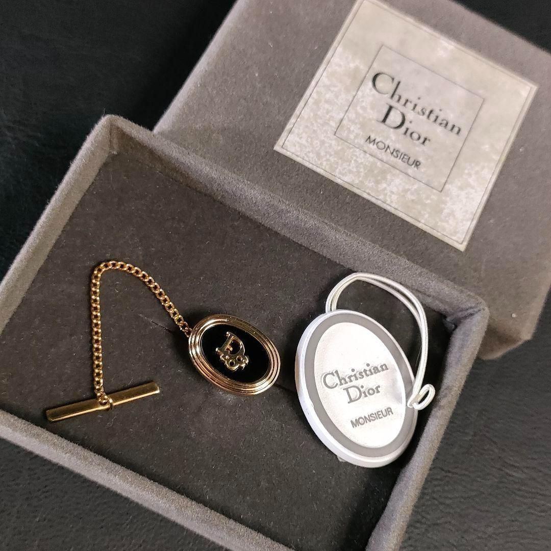 Dior ディオール ネクタイピン ゴールド ブラック ラウンド ロゴ
