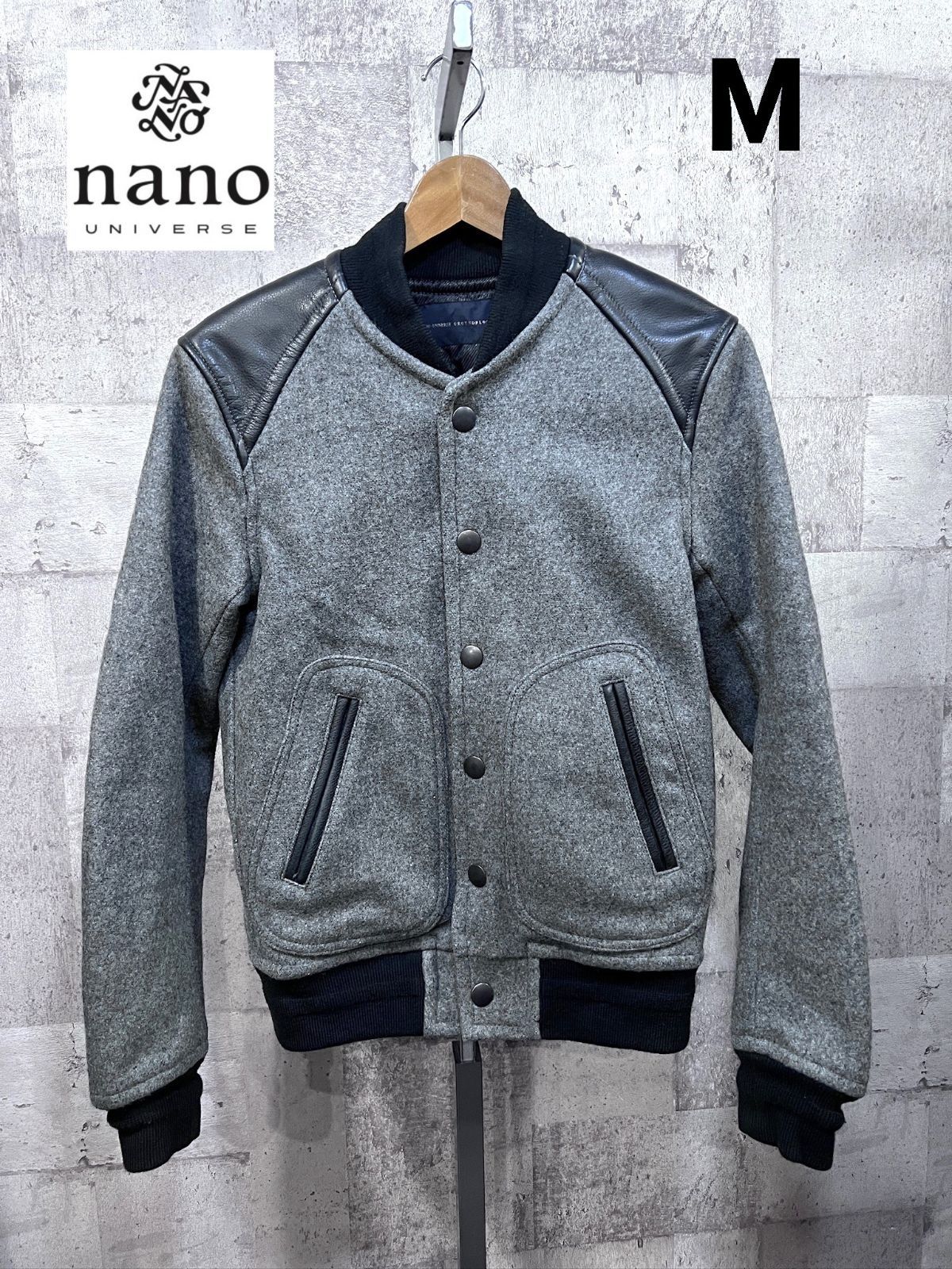 NANO UNIVERSE GROUNDFLOOR メルトン X レザー スタジアムジャンパー M スタジャン ナノユニバース