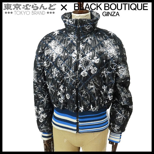 シャネル パファー ジャケット 黒x白 カシミヤ ポリエステル ポリアミド スノーフレーク マトラッセ 36 アウター