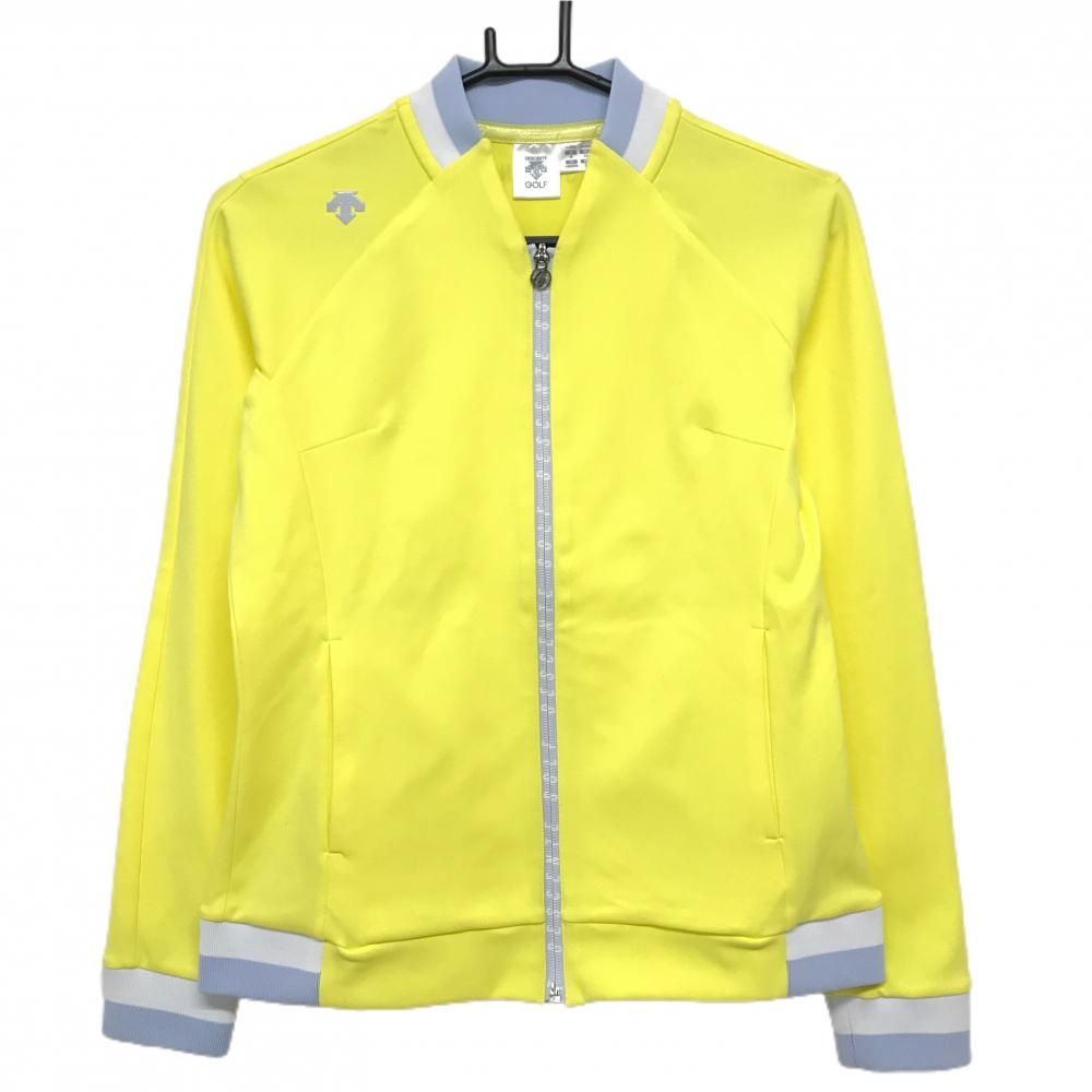 超 デサントゴルフ ジャケットブルゾン イエロー 白 グレー ジップロゴライン レディース M ゴルフウェア モデル DESCENTE