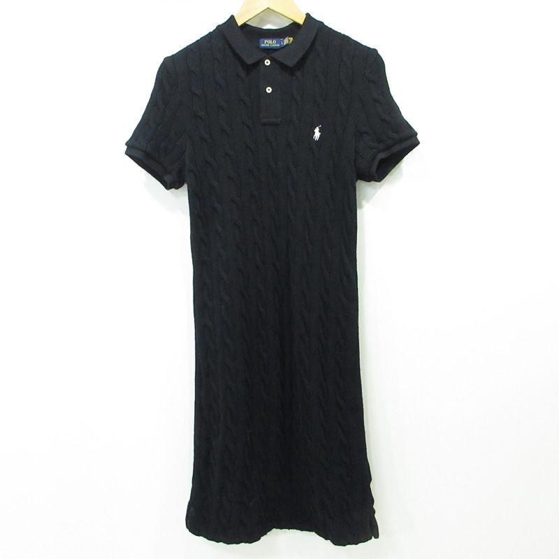POLO RALPH LAUREN ポロ ラルフローレン ロゴ刺繍コットンニット半袖ワンピース ブラック サイズ L US 112