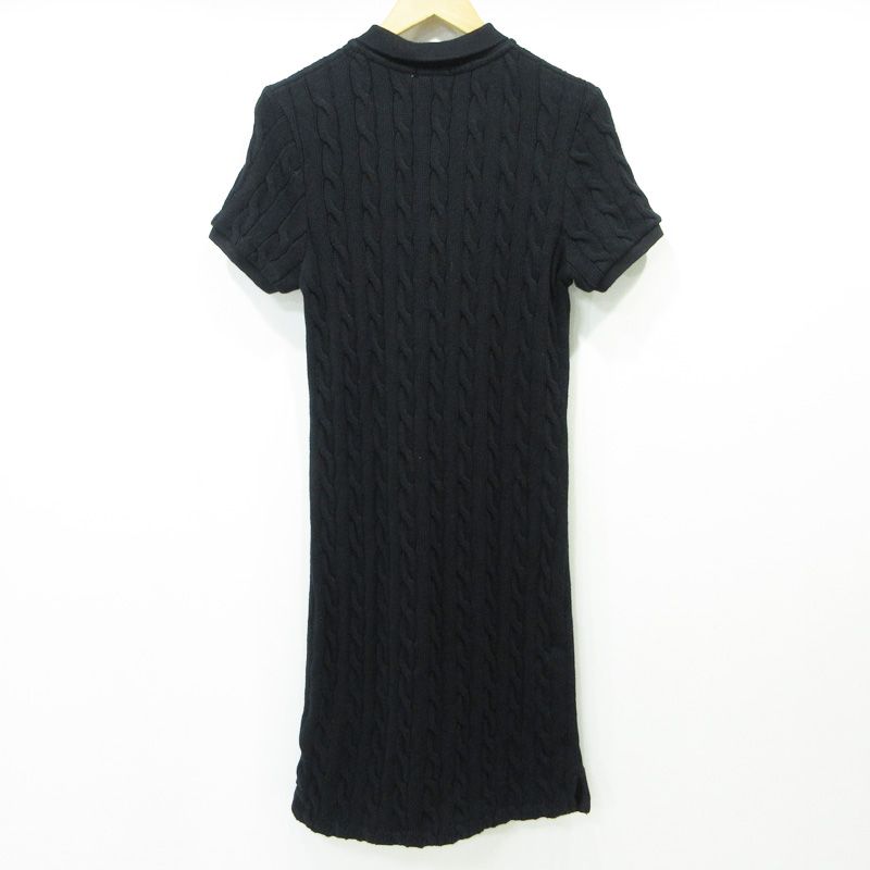 POLO RALPH LAUREN ポロ ラルフローレン ロゴ刺繍コットンニット半袖ワンピース ブラック サイズ L US 112