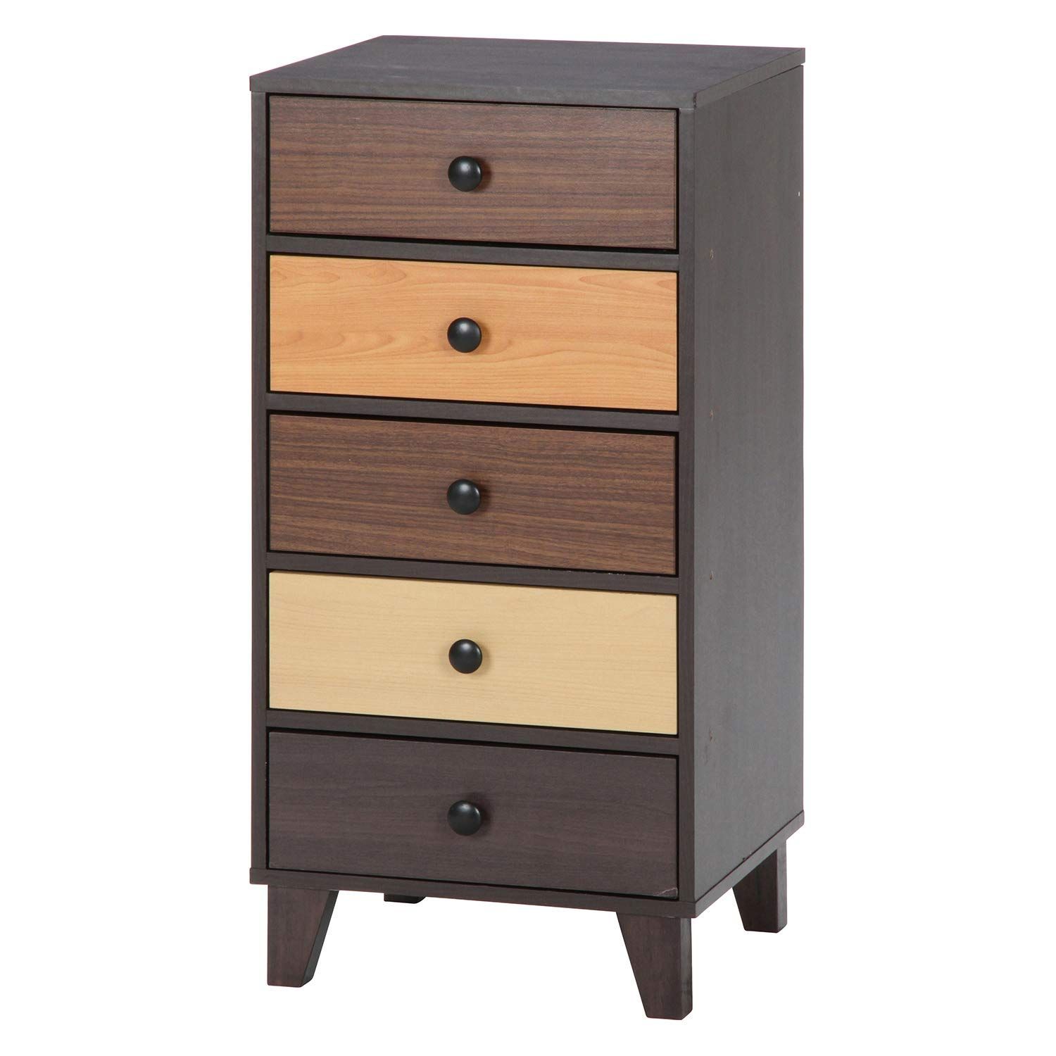 不二貿易 Fujiboeki チェスト リビング収納 5段 幅44 5 奥行39 高さ89 cm グラデーション 木目調 スリム 引出収納 脚付き 96301