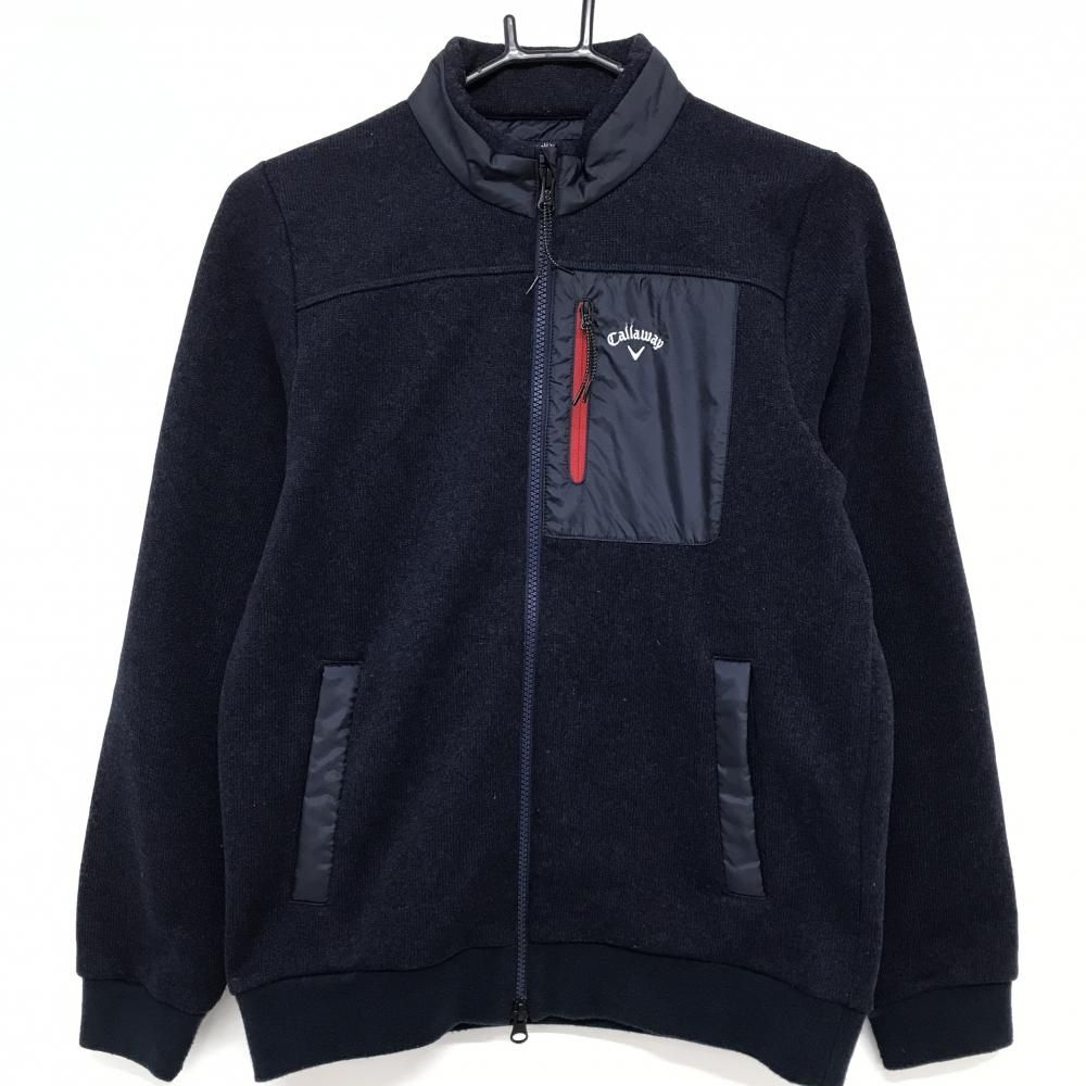 キャロウェイ ニットジャケット ネイビー ロゴ刺しゅう 胸ポケット 裏