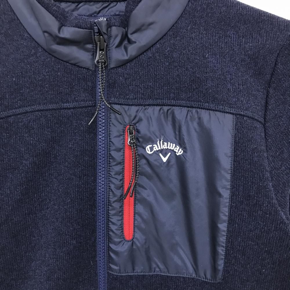 キャロウェイ ニットジャケット ネイビー ロゴ刺しゅう 胸ポケット 裏