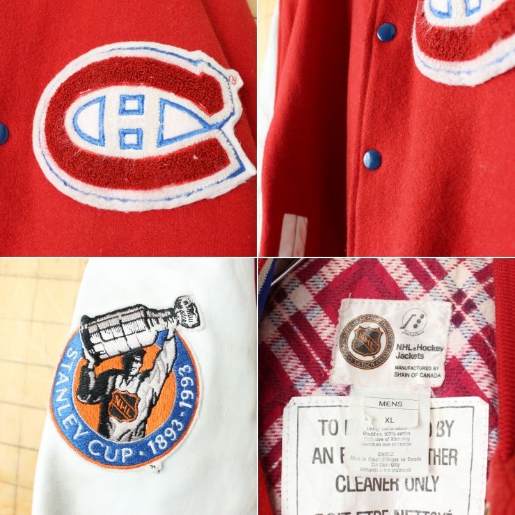 90 s CANADA製 NHL HOCKEY JACKETS 袖レザー ウールスタジャン レッド メンズXL スタジアムジャケット アメリカ古着 092425 aw 38