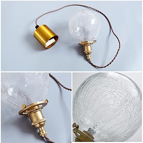【新品】ペンダントライト ガラス ダイニング 1灯 天井照明 LED照明器具 アンティーク レトロ ヴィンテージ シンプル 真鍮 玄関 トイレ キッチン 食卓 寝室 リビング 階段 ベッドルーム (ダクトレール用, A:クラック型) a4e53362