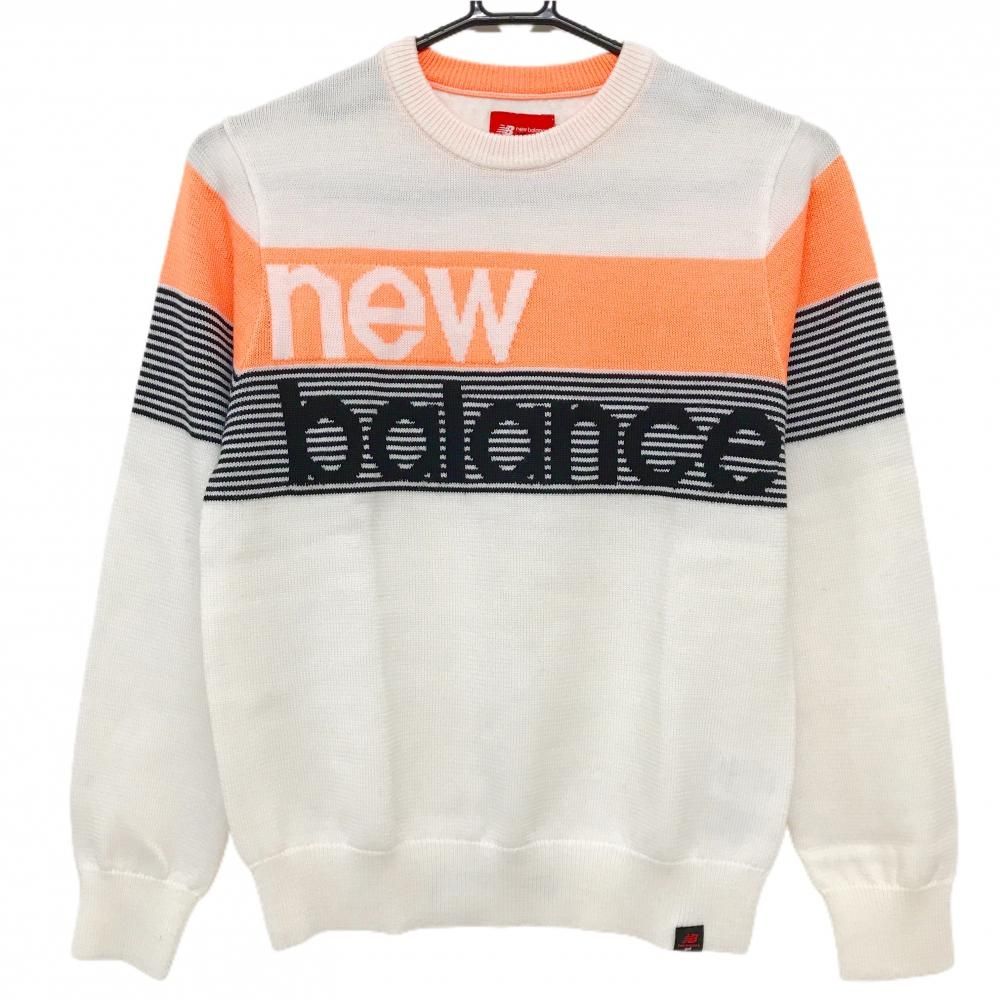 超美品】ニューバランスゴルフ セーター 白×蛍光オレンジ×黒 フロント