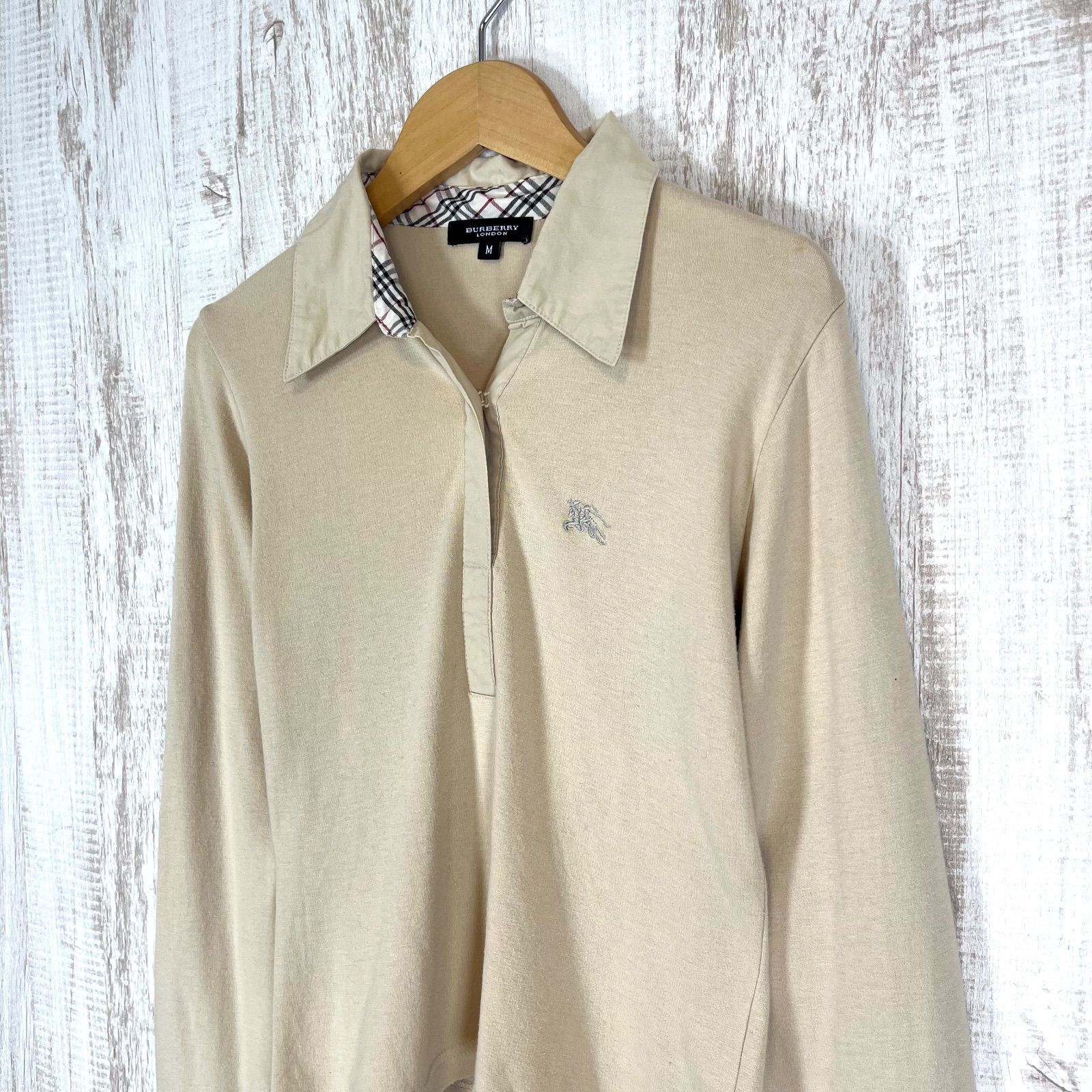 バーバリーズ ポロシャツ ノバチェック ホース刺繍 ヴィンテージ ベージュ M バーバリーズ ポロシャツ ノバチェック ホース刺繍 ヴィンテージ