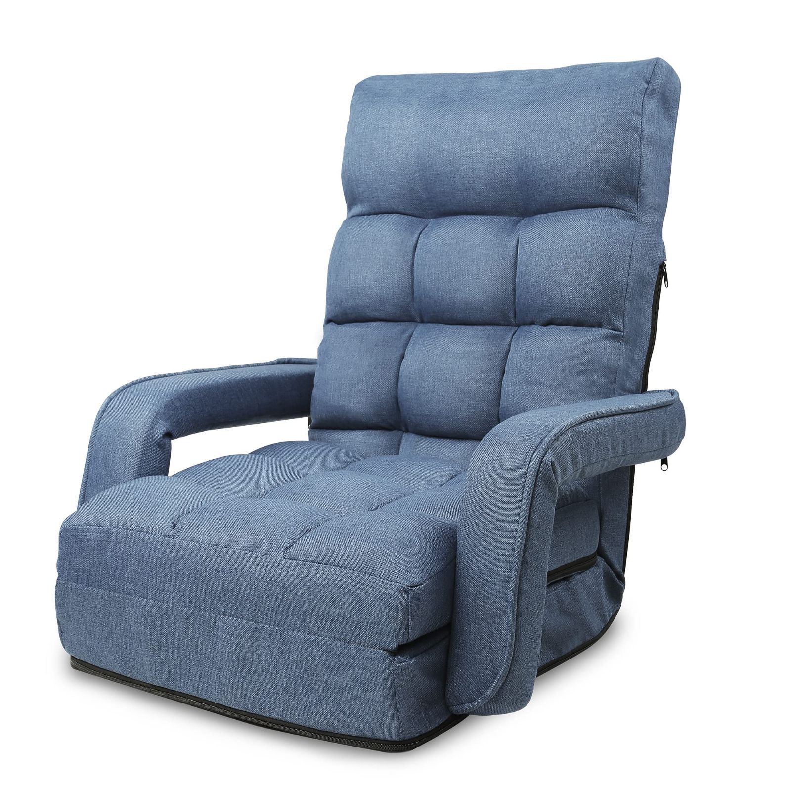 在庫 WLIVE 座椅子 肘掛け ひじ掛け付き ハイバック 肘置き 42段階リクライニング ふあふあ 肘掛け連動 フロアチェア 静電気防止 幅47 cm ブルー