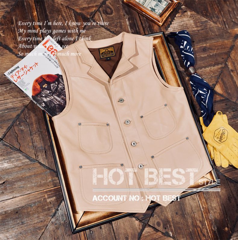 1.0mm ヌメ革 カウハイド 本革 メンズ レザーベスト ジレ レザージャケット ベジタブルタンニンなめし 牛革