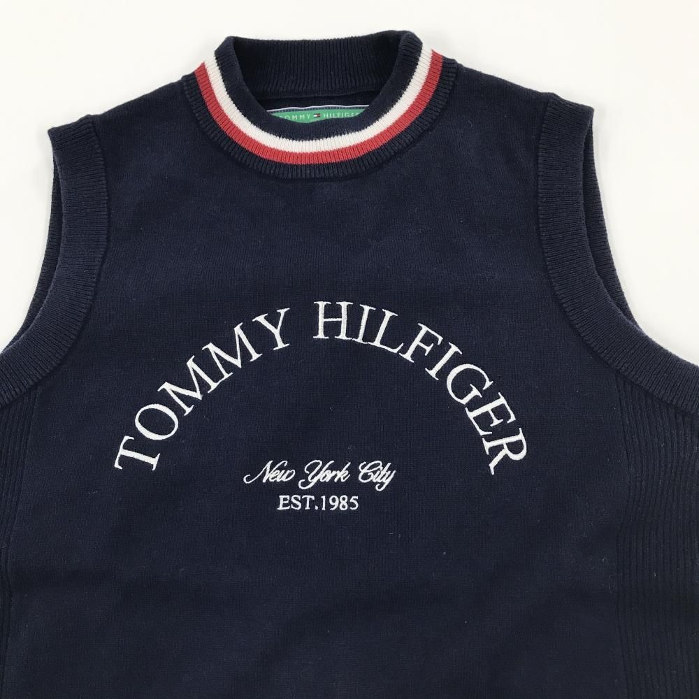 美品】トミーヒルフィガー ニットベスト ネイビー×白 フロントロゴ