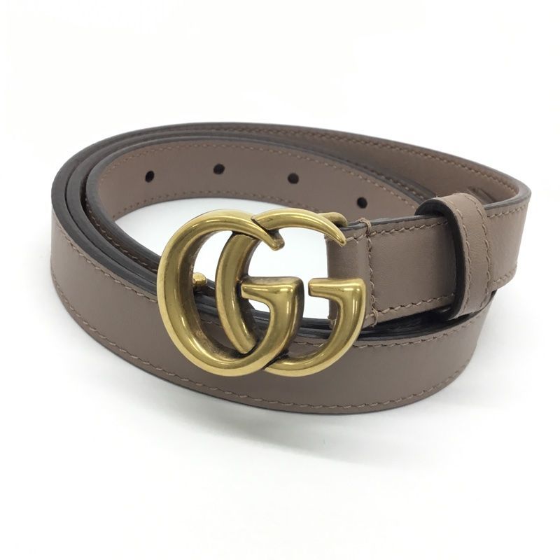 GUCCI グッチ ダブルG スリムベルト 409417 ファッション小物 ブラウン系 レディース 品| -AB 質屋 か ｎ