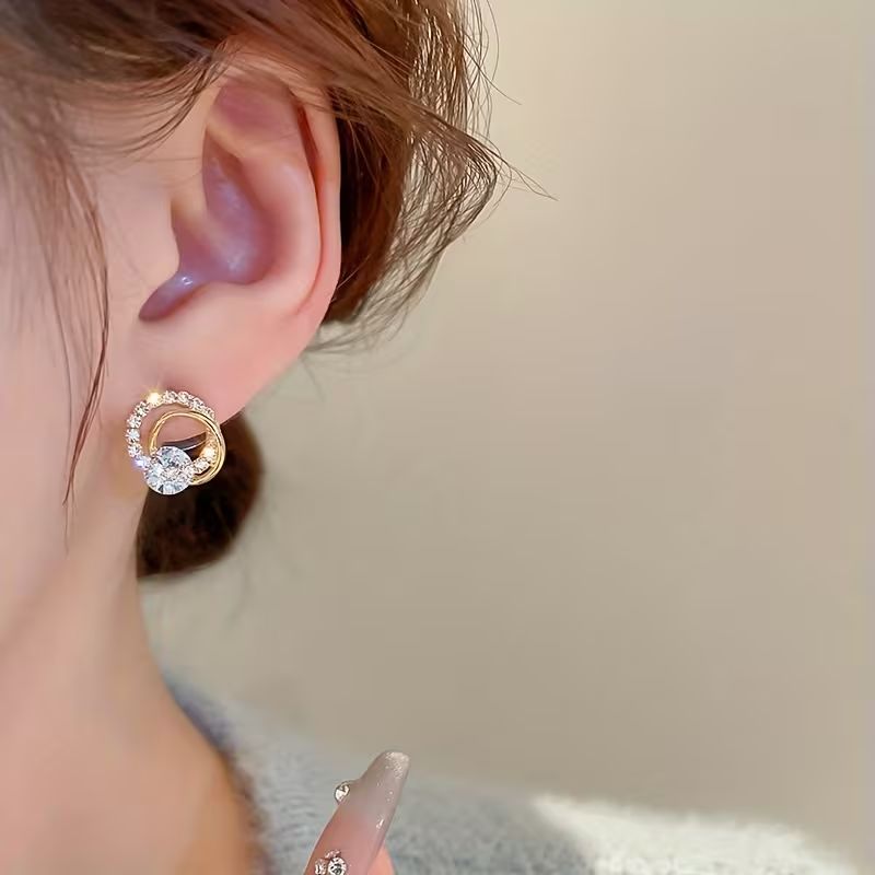 18K ゴールド CZ スタッドピアス ラウンド エレガント 上品 高見え 925