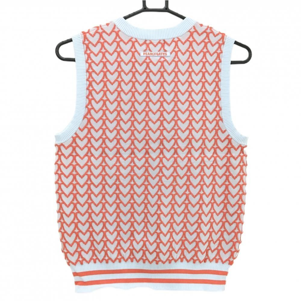 パーリーゲイツ ニットベスト ライトブルー オレンジ ハート柄 コットン混 レディース 1 M ゴルフウェア PEARLY GATES