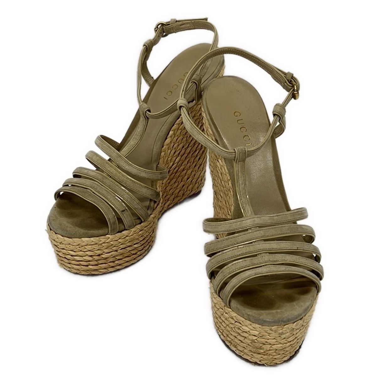 GUCCI(グッチ) サンダル 35 レディース - ベージュ ウェッジソール