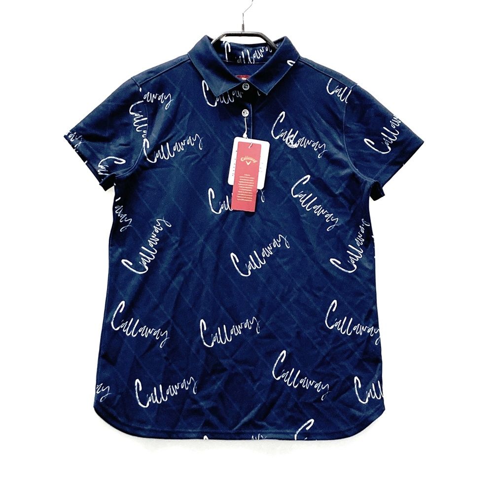 【新品タグ付き未使用】Callaway❤ ネイビー ゴルフポロシャツ LL サイズ：L CALLAWAY キャロウェイ 半袖ポロシャツ ロゴ×総柄 ネイビー