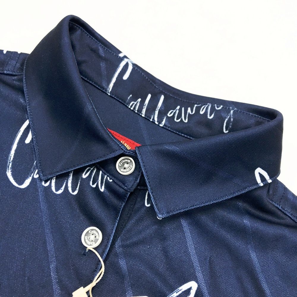 サイズ：L CALLAWAY キャロウェイ 半袖ポロシャツ ロゴ×総柄 ネイビー