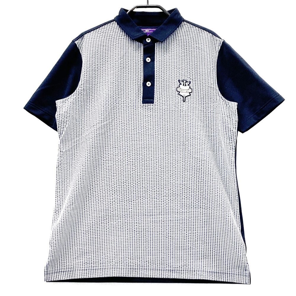 サイズ M BEAMS GOLF ビームスゴルフ 半袖ポロシャツ シアサッカー ストライプ柄 ネイビー系 ゴルフウェア メンズ ストスト