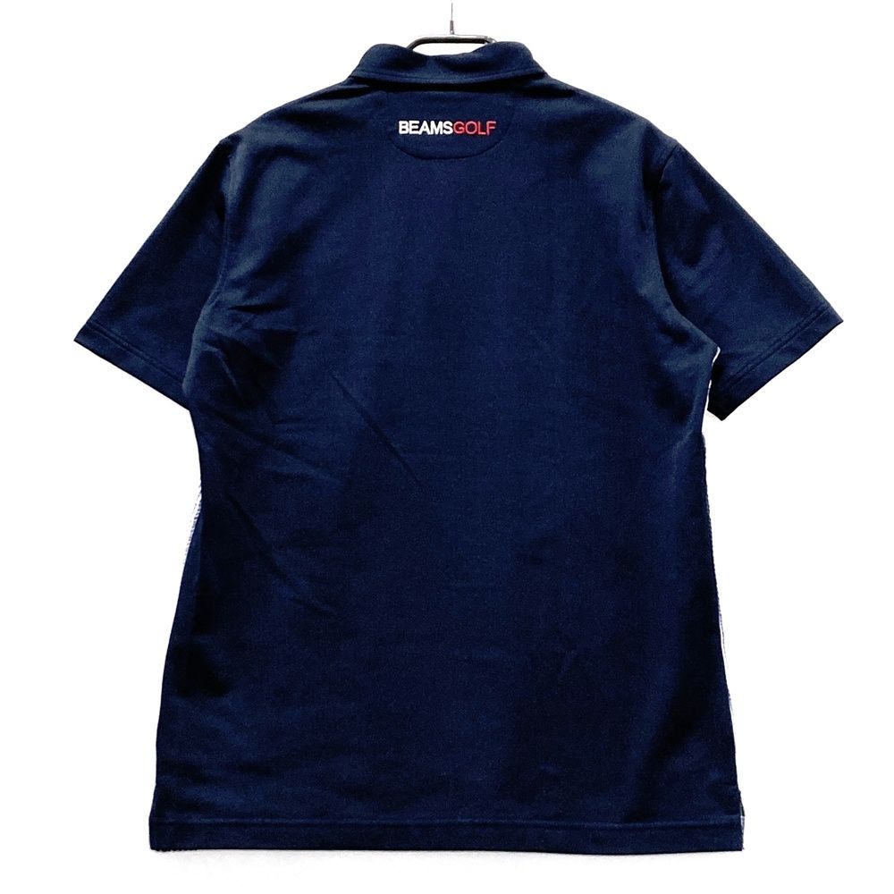 サイズ M BEAMS GOLF ビームスゴルフ 半袖ポロシャツ シアサッカー ストライプ柄 ネイビー系 ゴルフウェア メンズ ストスト