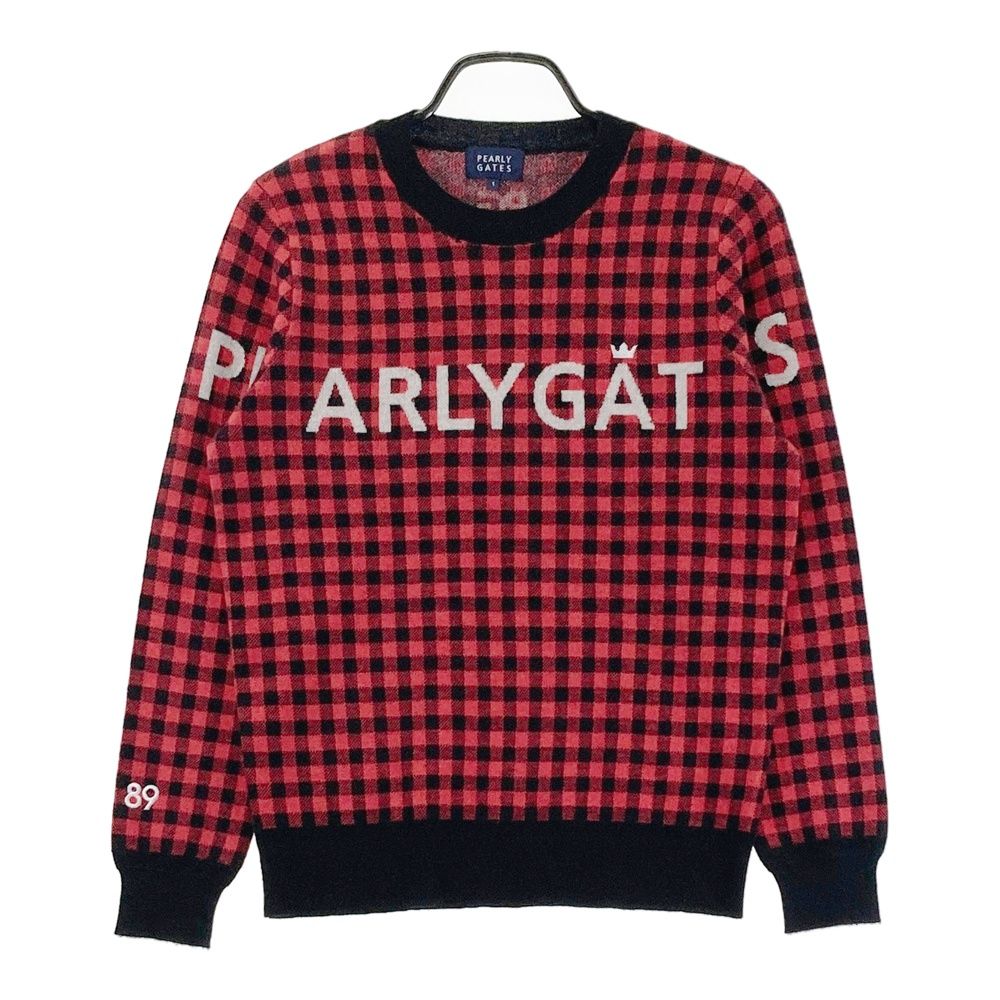 サイズ 1 PEARLY GATES パーリーゲイツ ニット セーター カシミヤ チェック レッド系 ゴルフウェア レディース ストスト