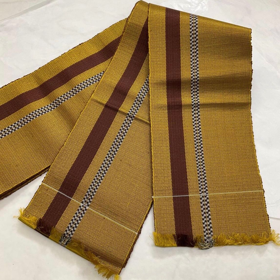 ●kimono one●kimonoarisa●♥同然●黄八丈●手織●草木染め●半幅帯半巾帯小袋帯●325.5㎝●