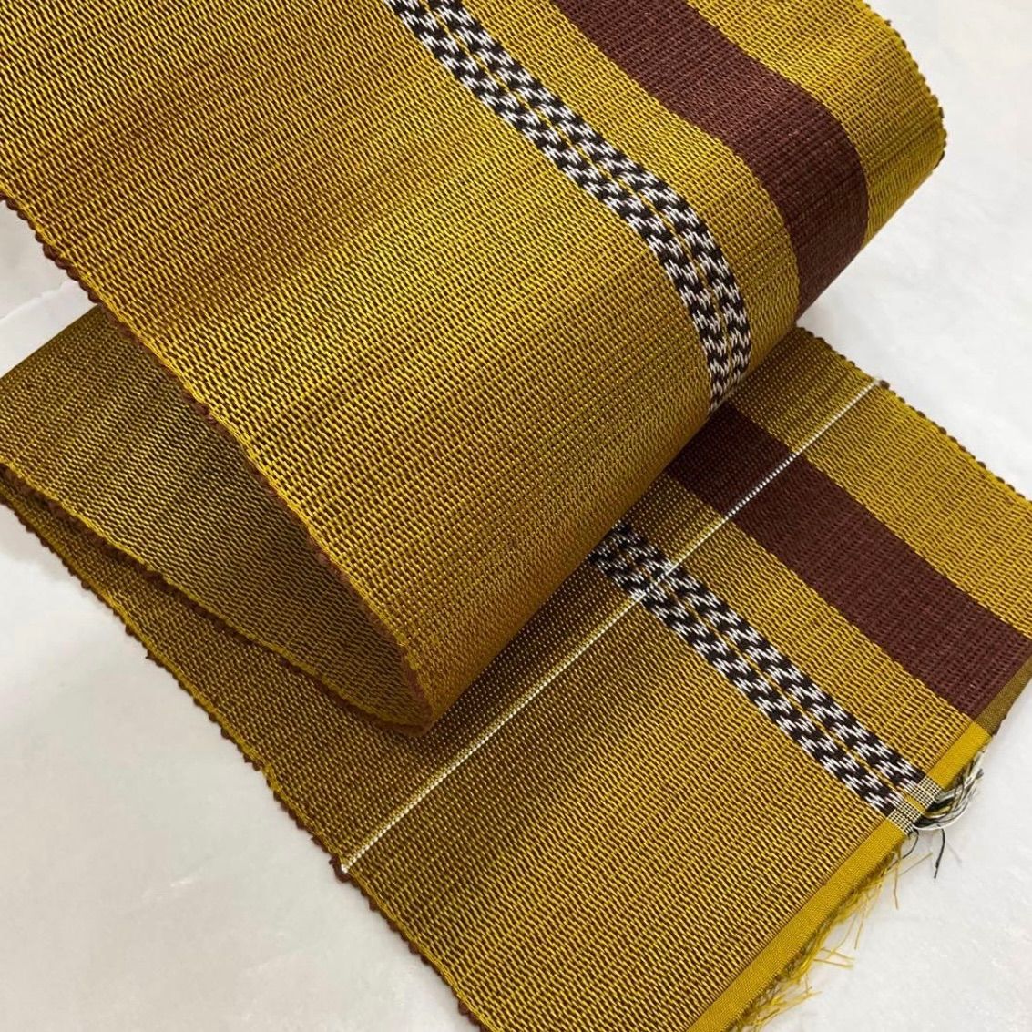 ●kimono one●kimonoarisa●♥同然●黄八丈●手織●草木染め●半幅帯半巾帯小袋帯●325.5㎝●