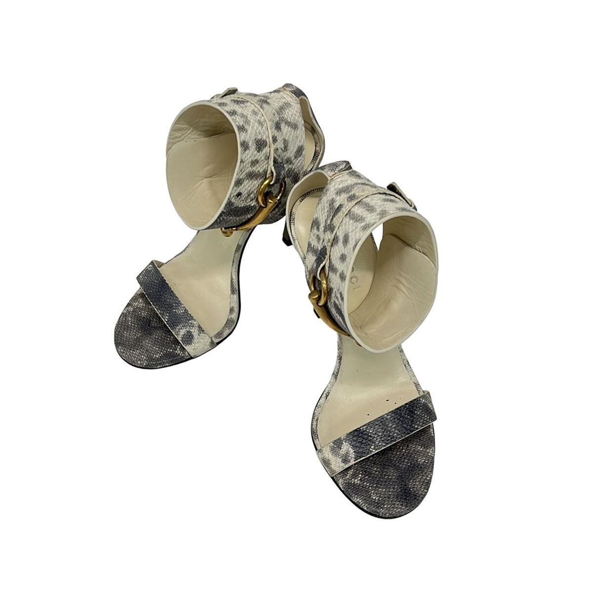 GUCCI グッチ パンプス 34 レディース - ダークグレー×アイボリー 型押し加工 ホースビット レザー