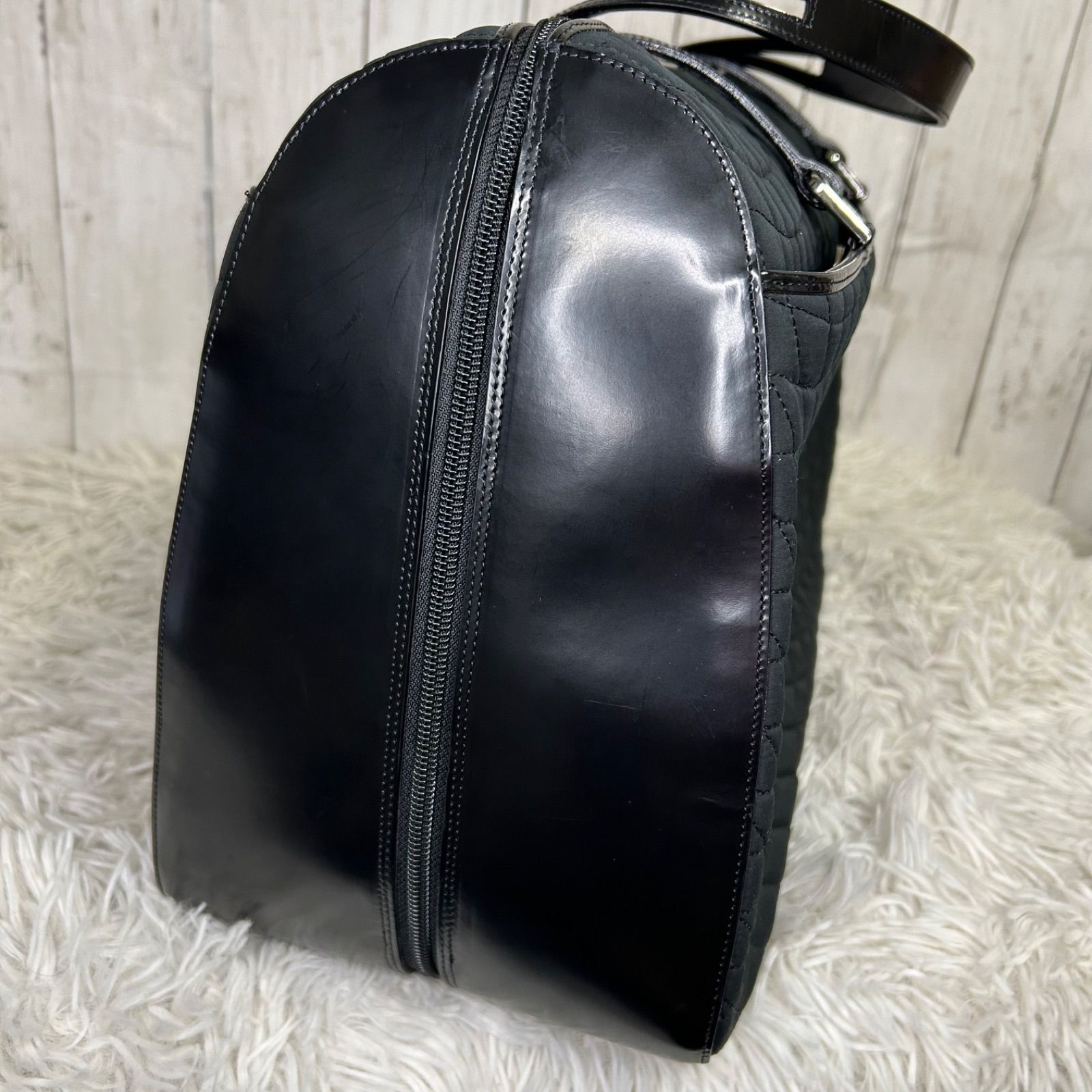 BALLY バリー ナイロン ボストンバッグ ロゴ ブラック キルティング 大 