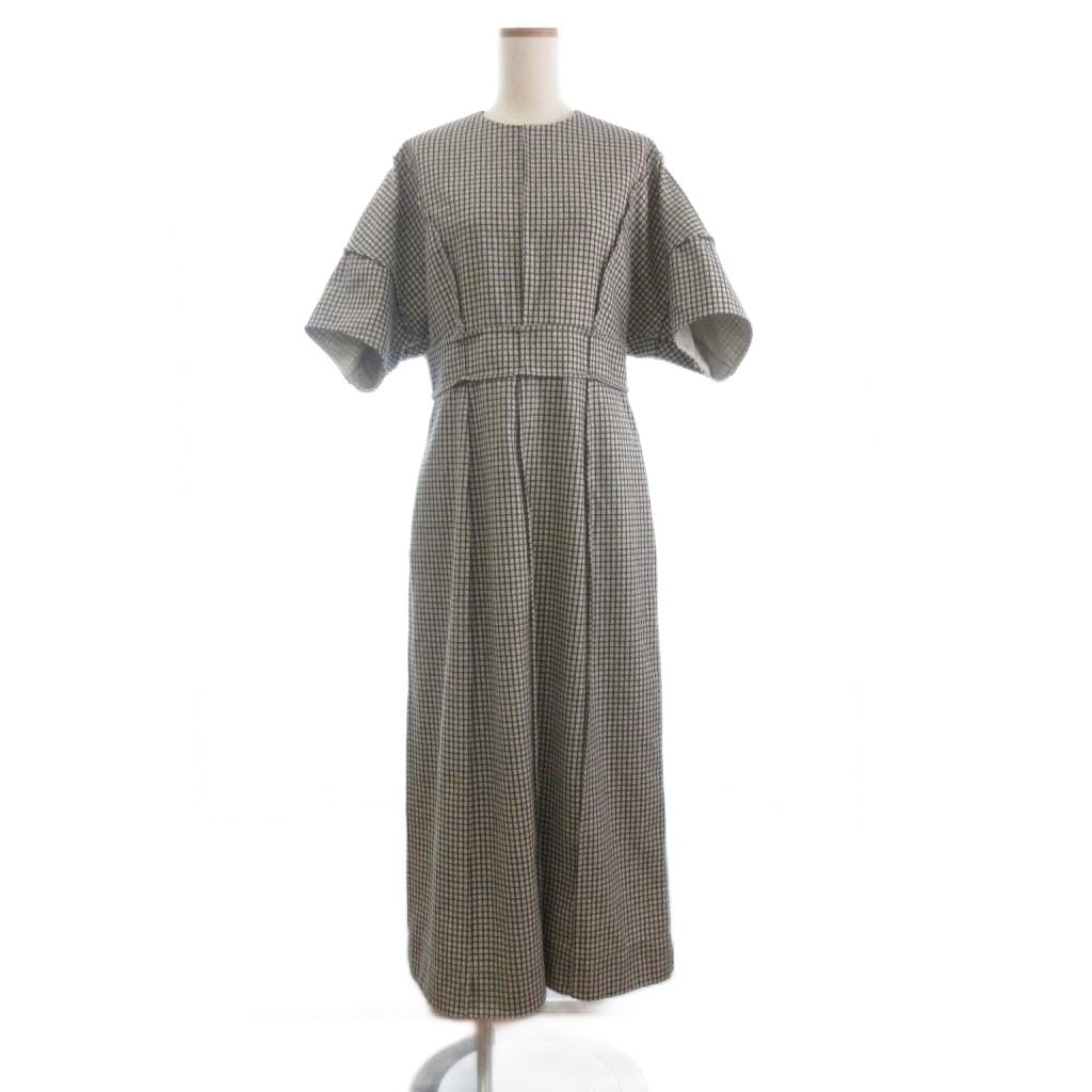 ブラミンク Blamink チェック柄 半袖ワンピース 38 ブラミンク BLAMINK ワンピース 半袖 ロング チェック ウール グレー