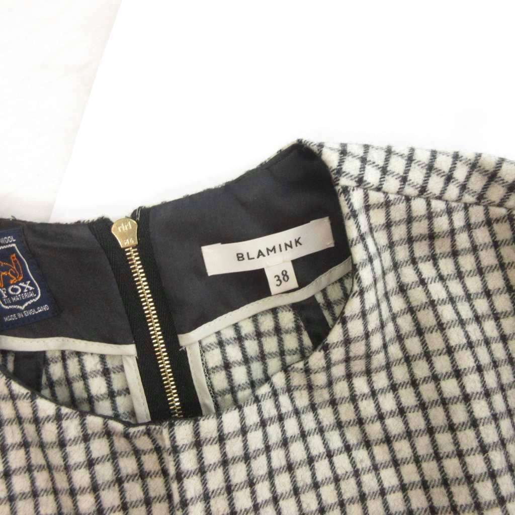 ブラミンク Blamink チェック柄 半袖ワンピース 38 ブラミンク BLAMINK ワンピース 半袖 ロング チェック ウール グレー