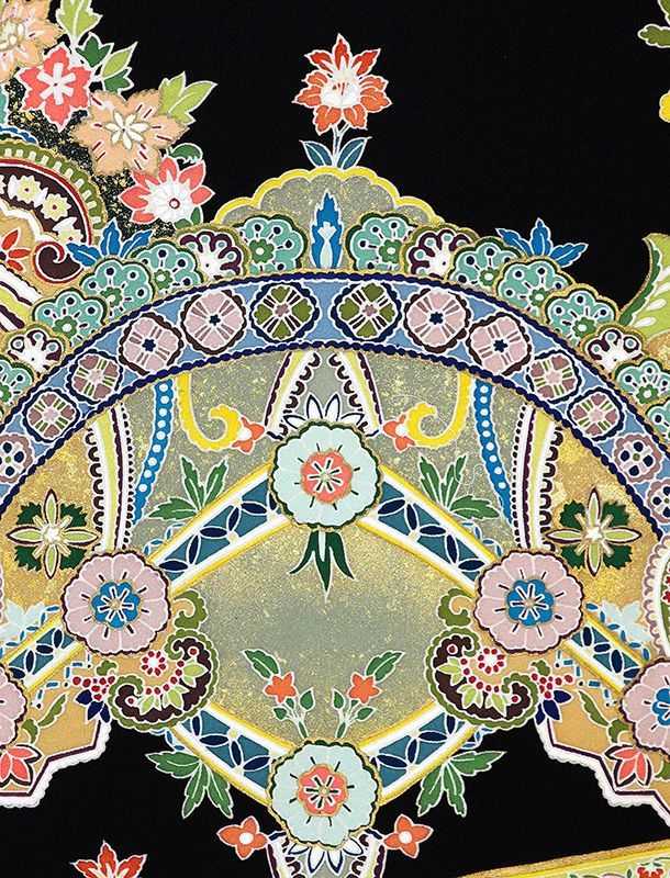 新品☆最高級正絹（祝着）特選京友禅手描き美術特選染刺繍入り王朝横段豪華四季花筏文 新品☆最高級正絹（祝着）特選京友禅手描き美術特選染刺繍入り王朝