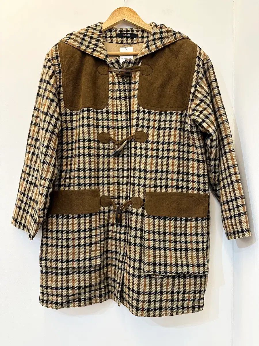 ダックス ジャパン ブラウン CHECK ウール100 トグルボタン コート