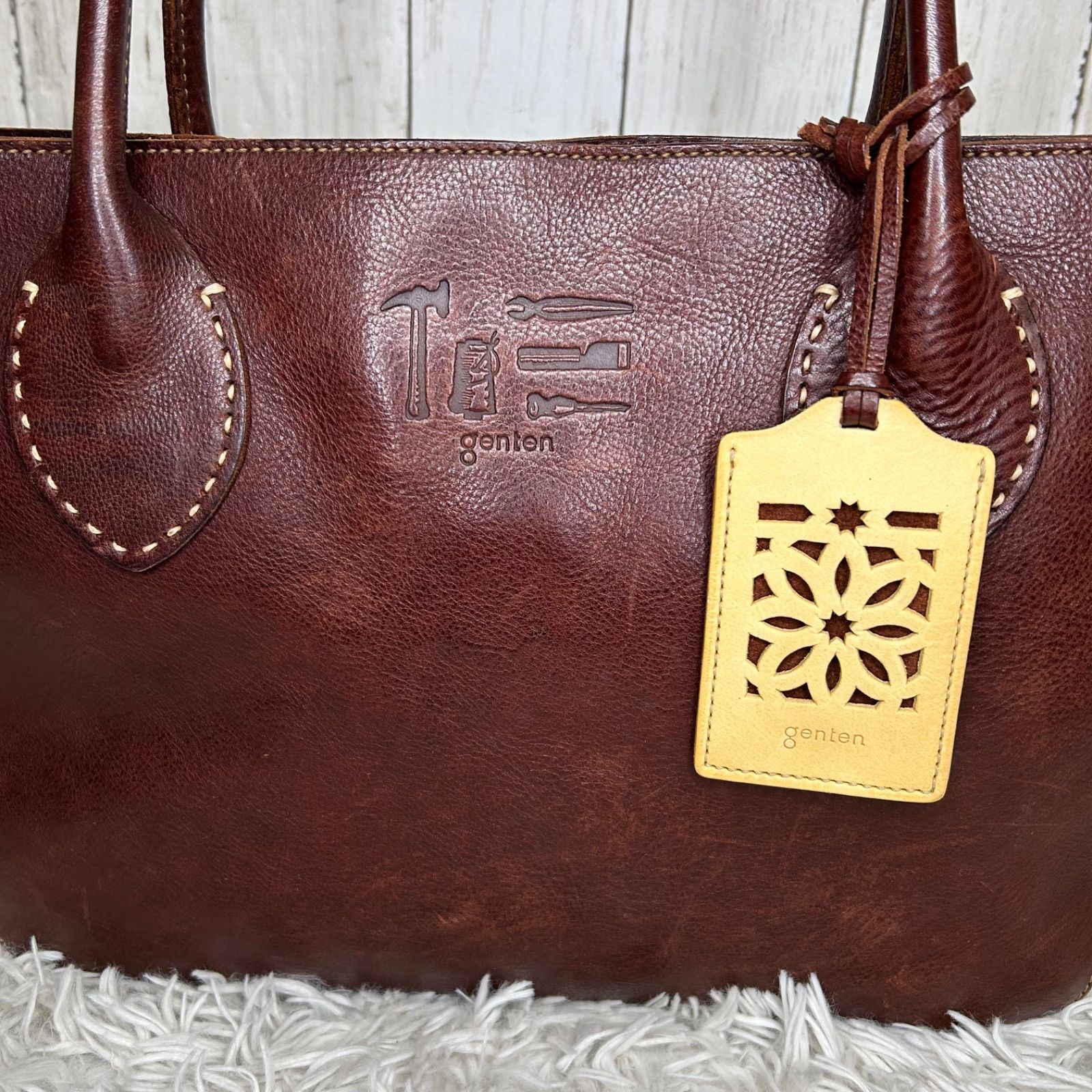 genten ゲンテン トートバッグ レザー ロゴ ブラウン