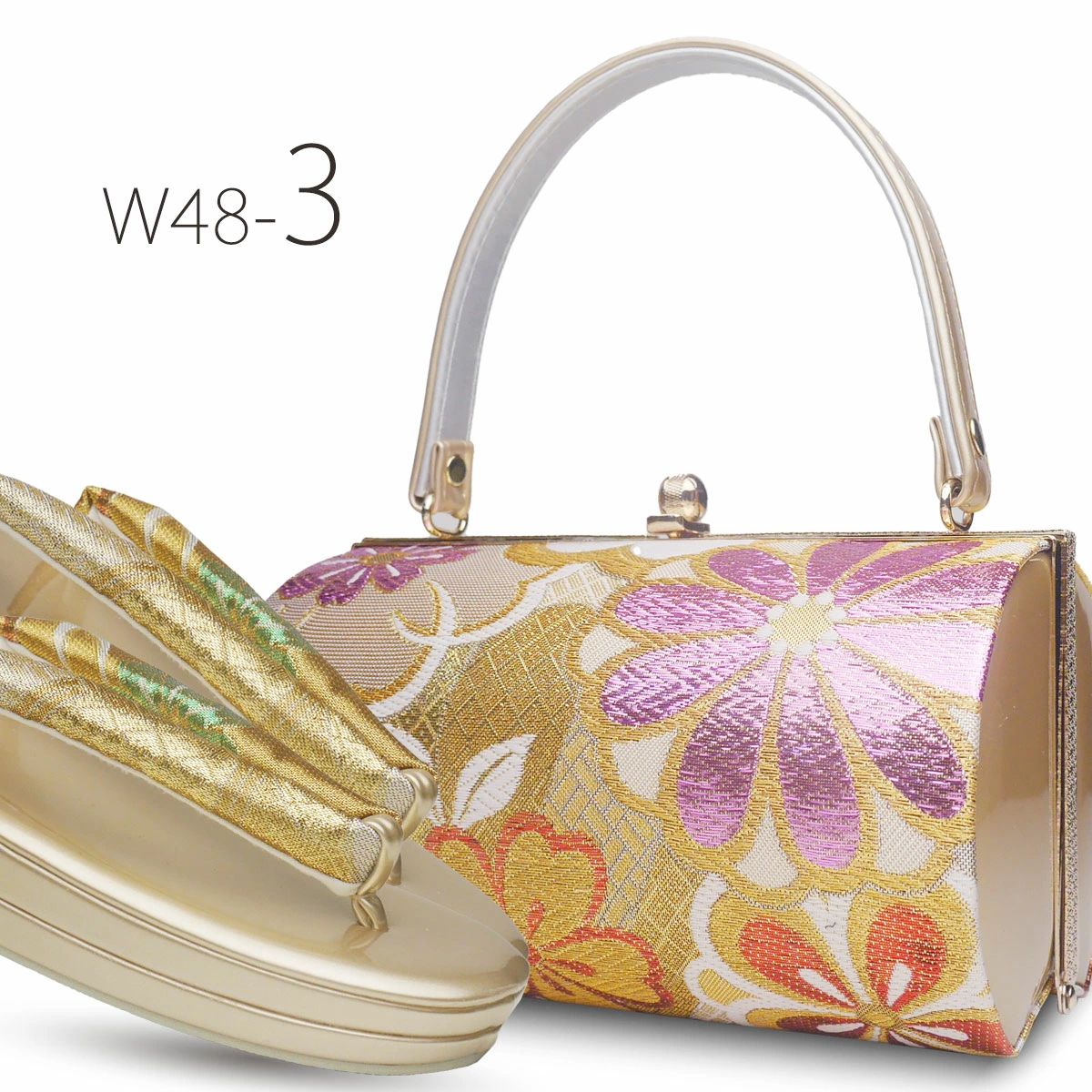 草履バッグセット 振袖 帯地 金 ゴールド 古典 フリーサイズ w 48-3