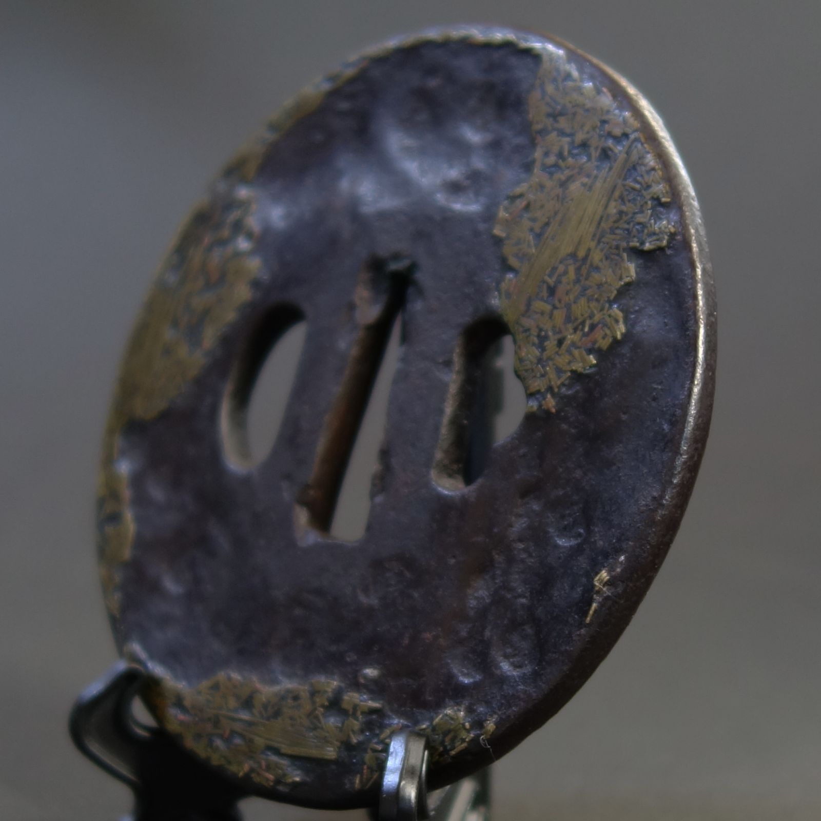 刀装具 象嵌鍔 骨董 アンティーク 鍔 【 鉄地 吹寄象嵌 天法鍔 】 日本刀 刀装具 鐔 骨董 古美術