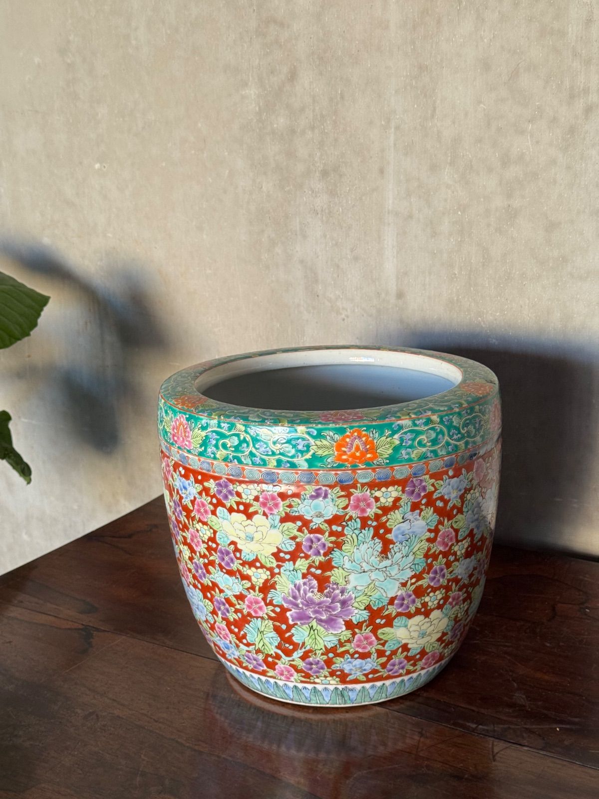 大正期 有田焼 十錦手火鉢 手焙り 百花繚乱図 プランターにも