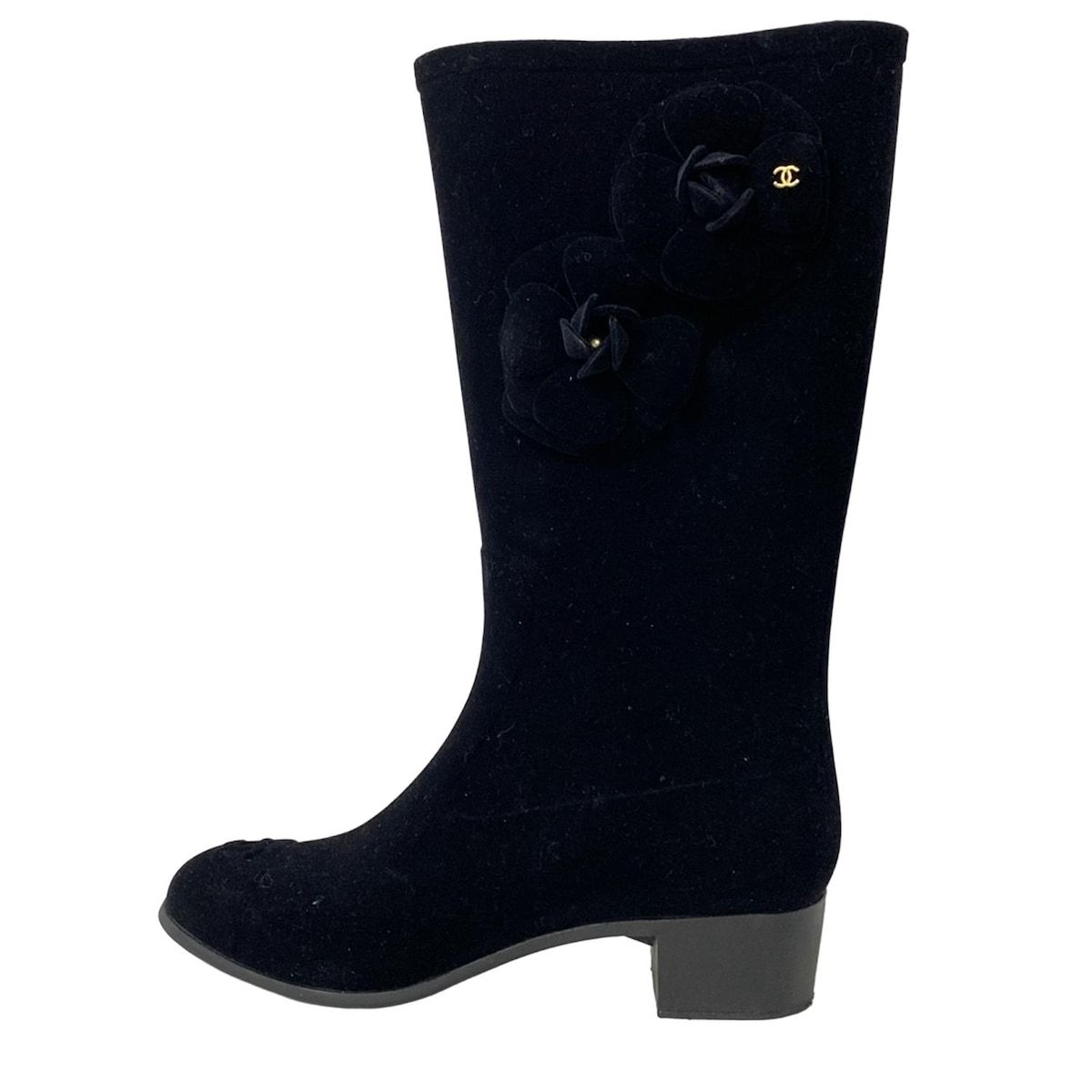 CHANEL(シャネル) レインブーツ 35 レディース - G26648 黒 カメリア