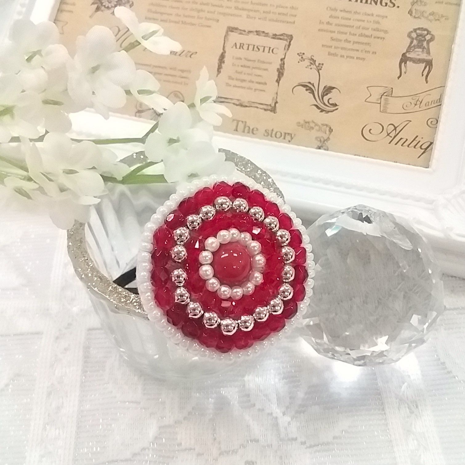 ヘアゴム◇ハンドメイド ピンク色のヘアゴム ビーズ刺しゅう ヘア