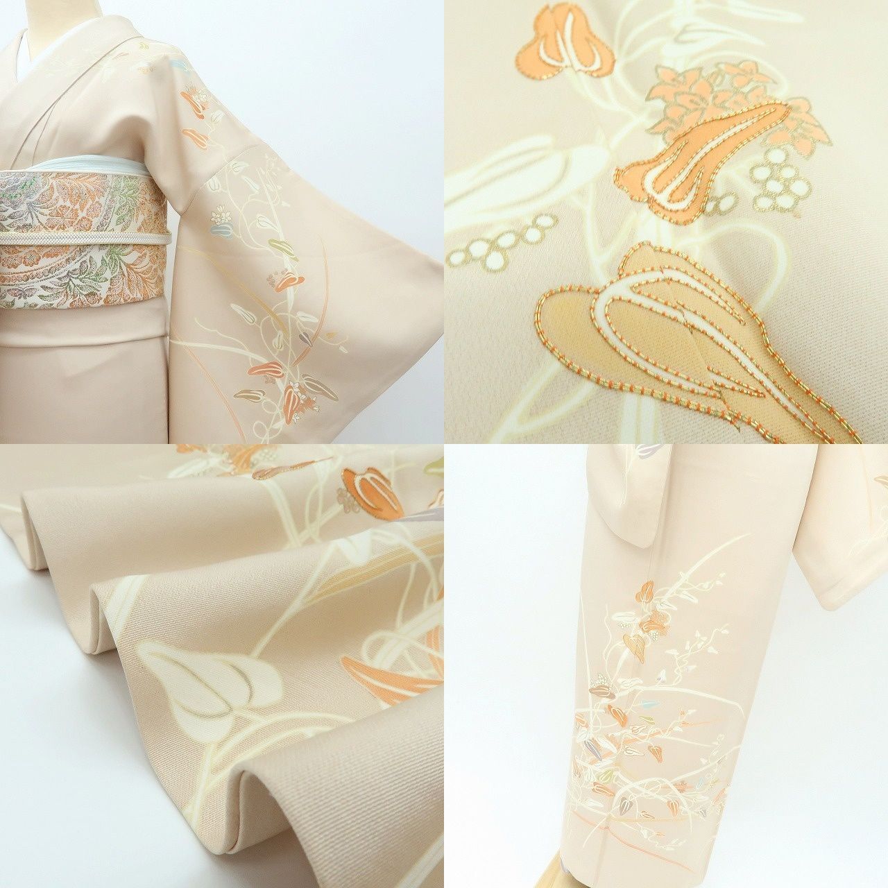 百華❀Y4173◇美品 正絹 金駒刺繡 手縫い仕立て 訪問着 着物 単品