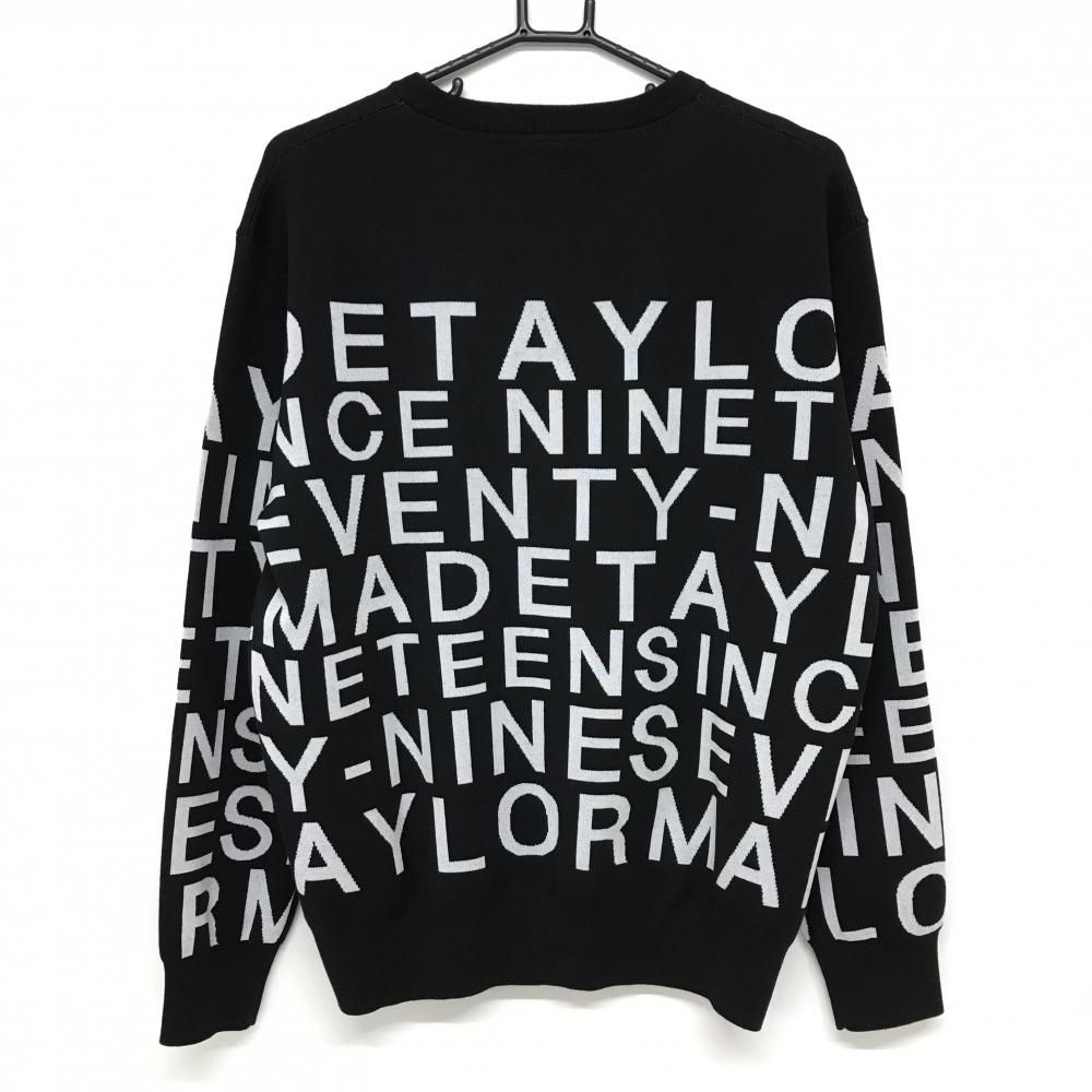 超美品】テーラーメイド セーター 黒×白 英字総柄 ロゴ刺しゅう ニット