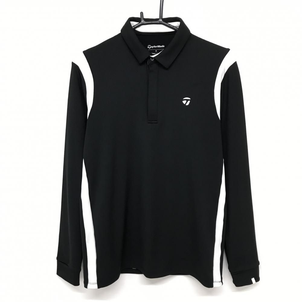 テーラーメイド 長袖ポロシャツ 黒×白 サイドライン スナップボタン 裏微起毛 メンズ M ゴルフウェア TaylorMade