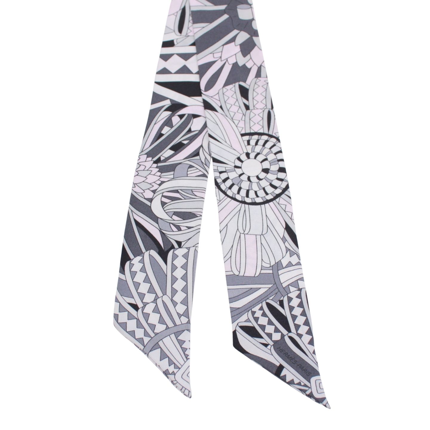  HERMES エルメス ツイリー スカーフ シルク グレー ピンク レディース バンダナ スカーフ 小物