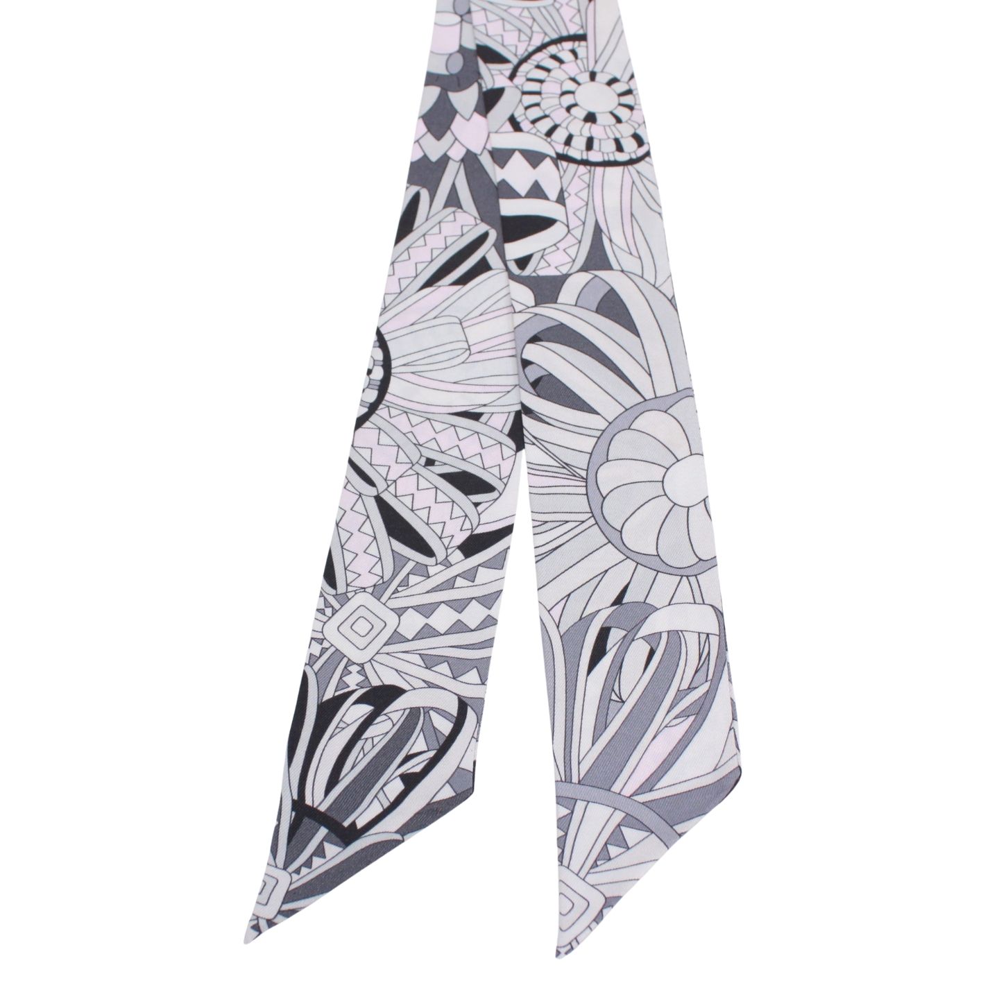 HERMES エルメス ツイリー スカーフ シルク グレー ピンク レディース