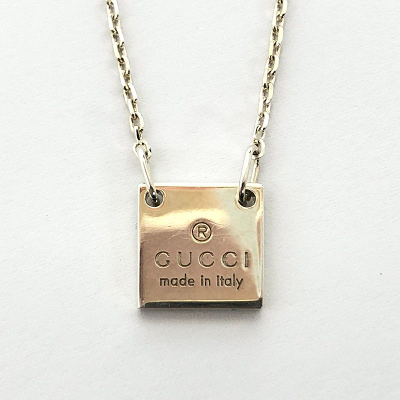 品 GUCCI グッチ Mini Square Plate Necklace ミニスクエア プレート ロゴ ペンダント ネックレス Ag 925 シルバー 182-251211-rs-04-fur