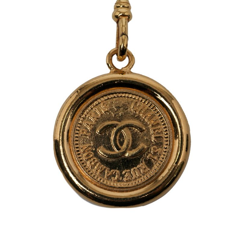 シャネル ココマーク 31 RUE CAMBON PARIS メダル モチーフ チェーン ベルト ゴールド ブラック メッキ レザー レディース CHANEL 1 0234486