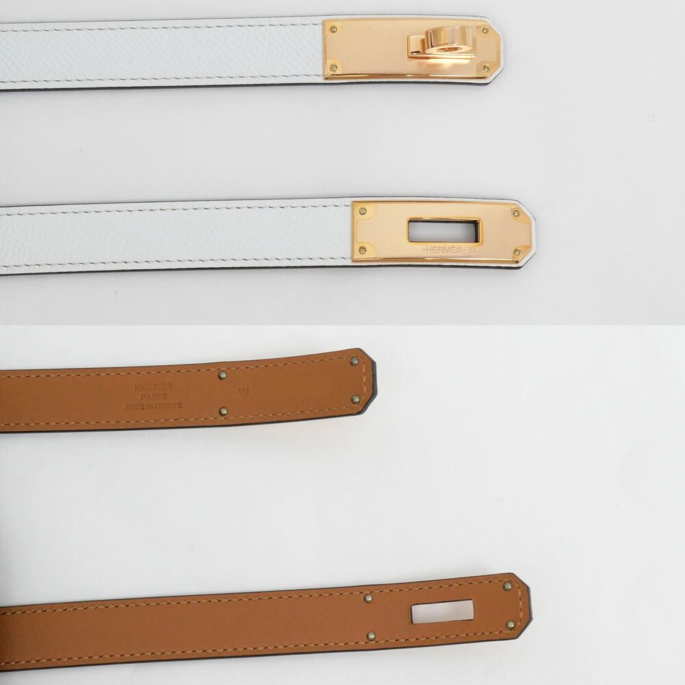 名東】エルメス ベルト ケリー 18 ホワイト 白 ブラウン 茶 ヴォー