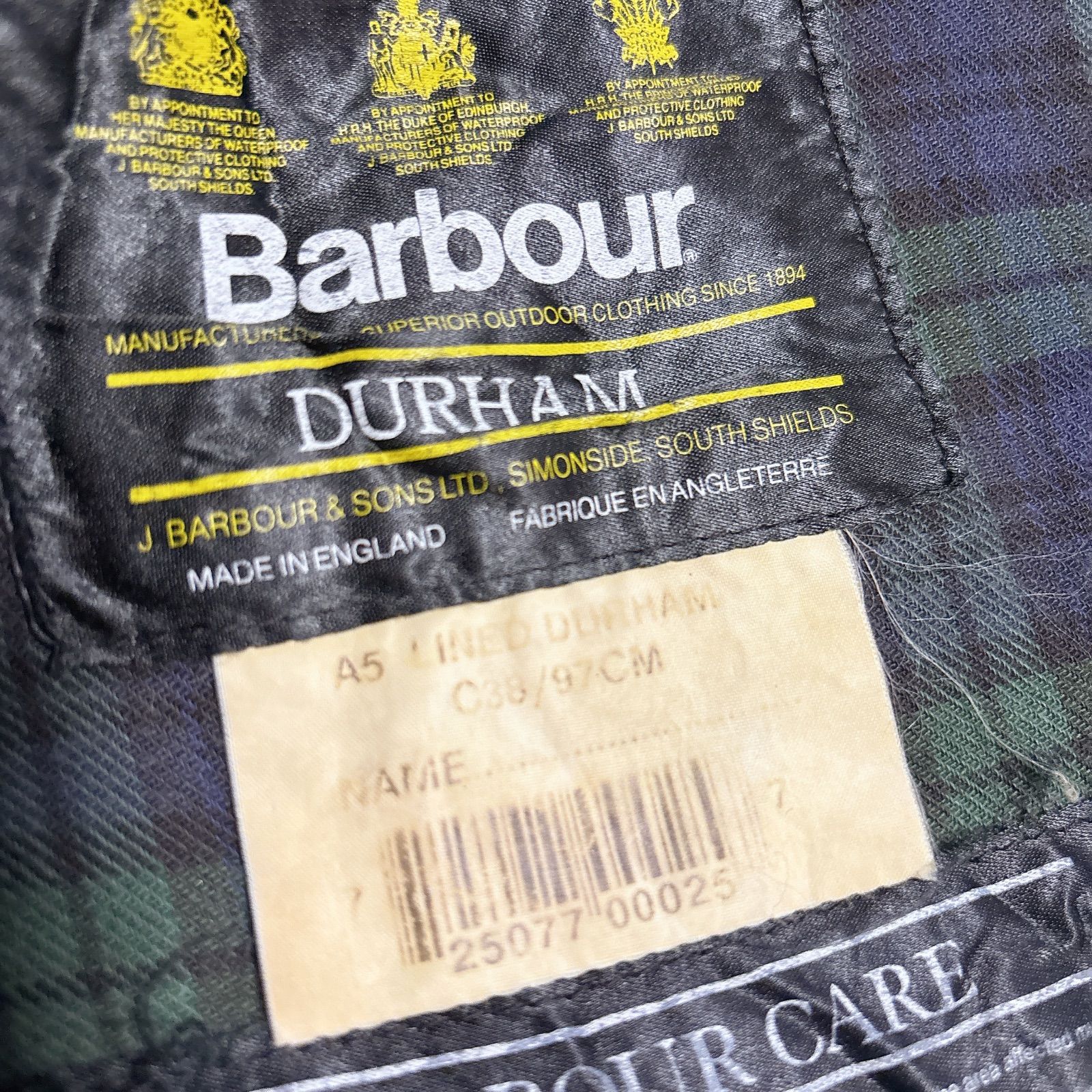 Barbour バブアー DURHAM ダーハム オイルドジャケット フード付き 